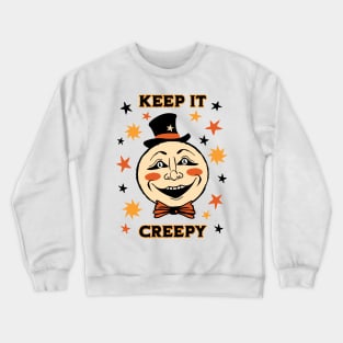 Vintage Halloween Man in the Moon Keep it Creepy Retro Folk Art Crewneck Sweatshirt